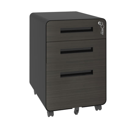 HouseOfZazla 3-Drawer Mobile File Cabinet with Lock on casters, black finish on Tampa Home & Garden Store