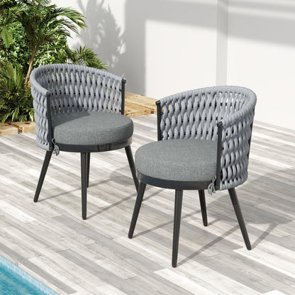 Outdoor Dining Chairs by HouseOfZazla, gray woven rope patio seating with cushions, set of 2 on Tampa Home & Garden Store