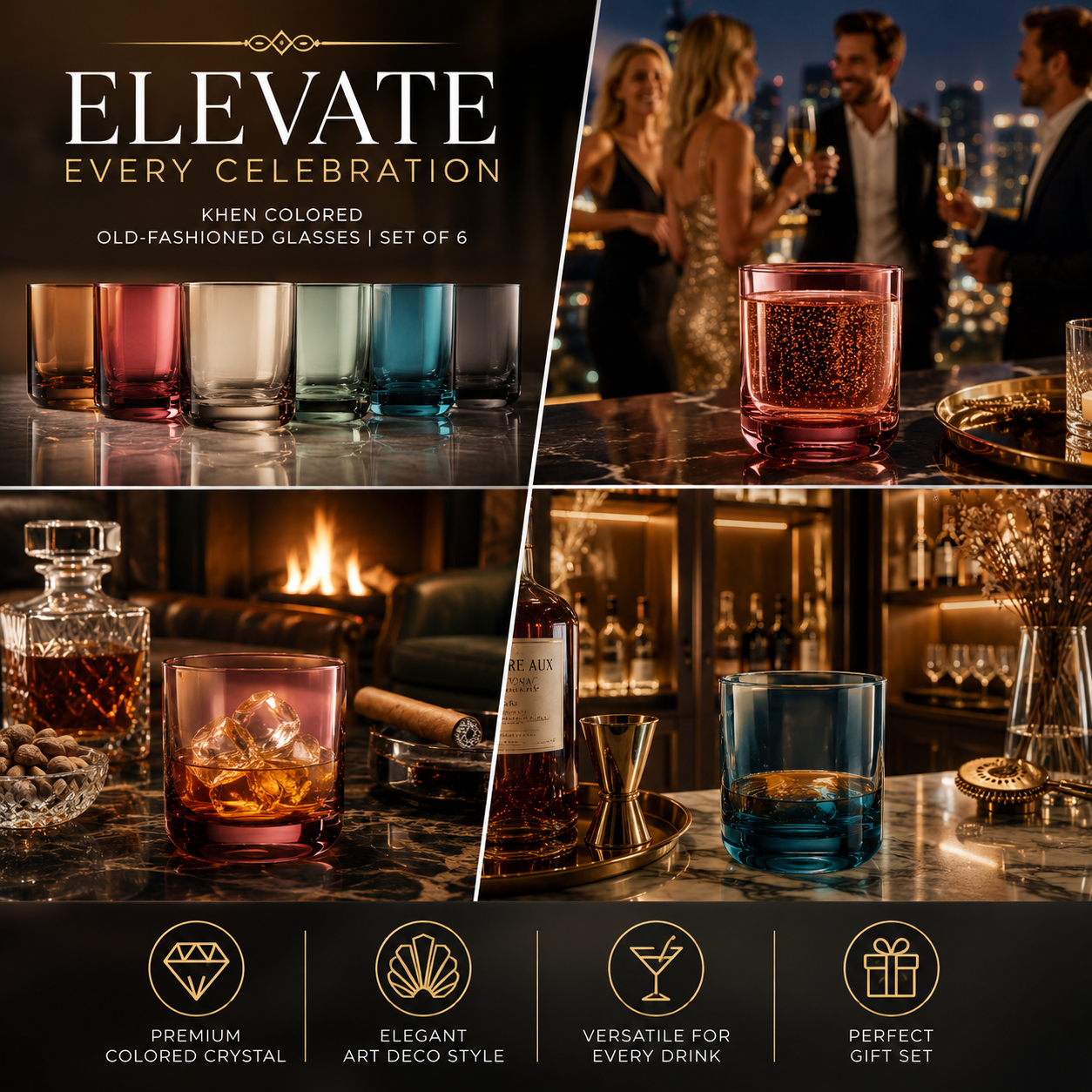 Six Tonal Lowball Whiskey Glasses For Daily Use