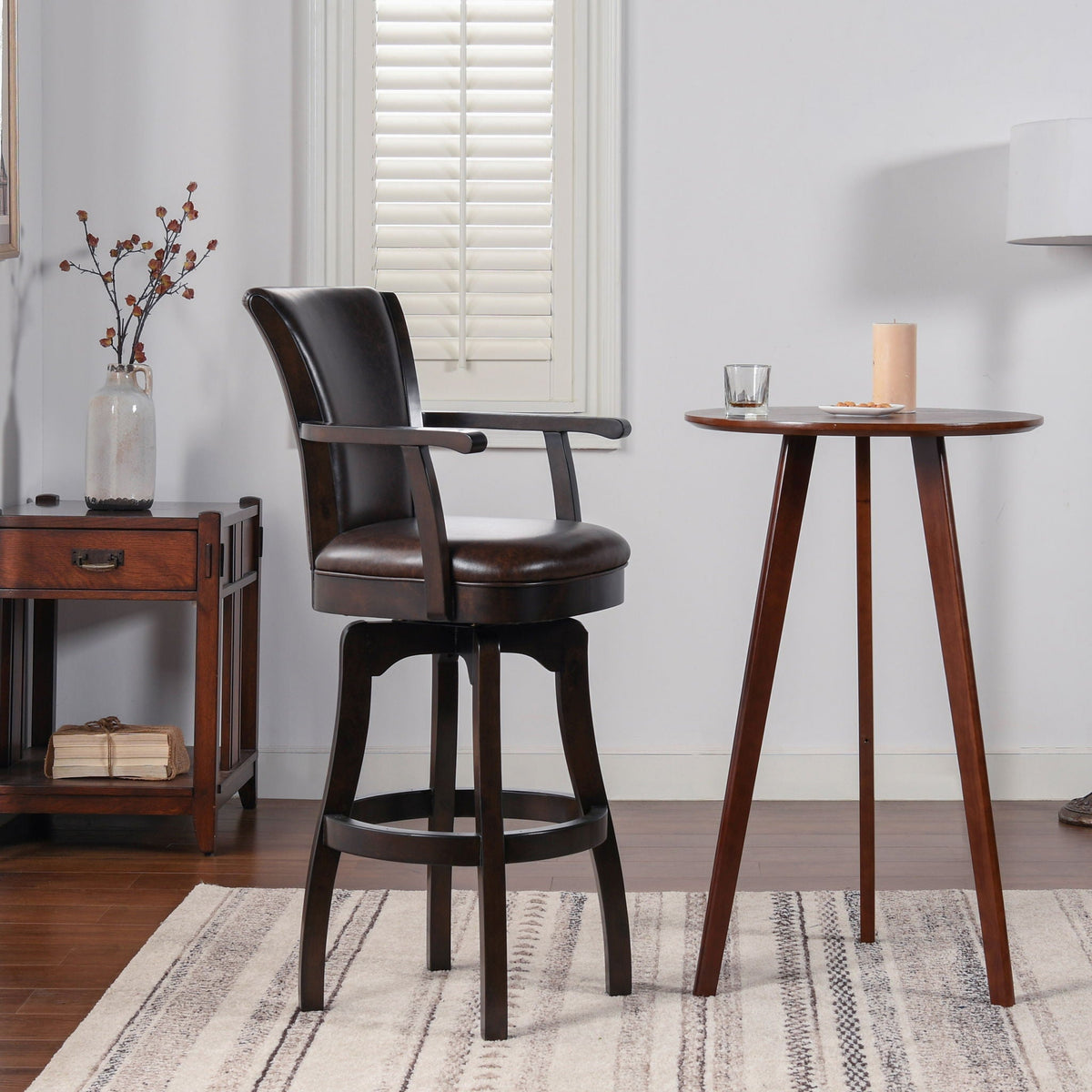 Pair Williams Swivel Bar Stool with Armrests, hardwood frame, bar height 28–30 in HouseOfZazla on Tampa Home & Garden Store