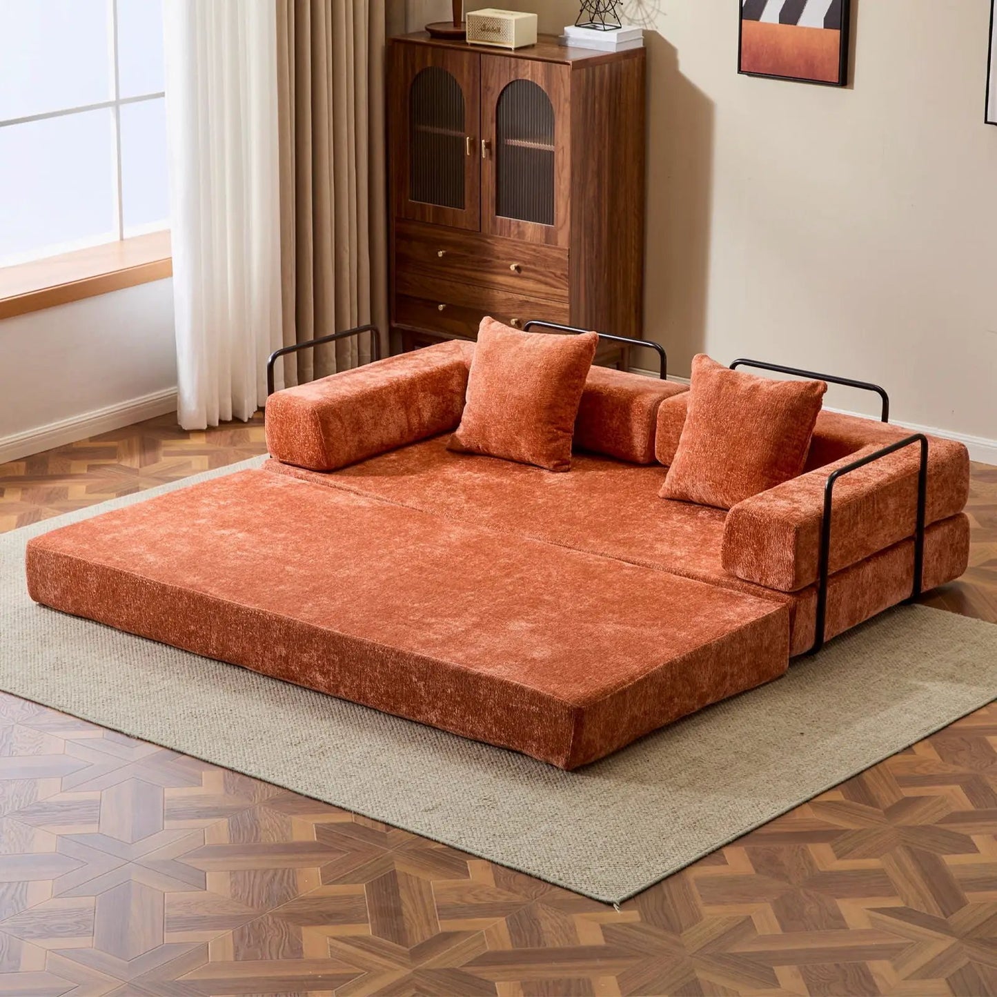 Convertible Floor Sofa Bed with Armrest