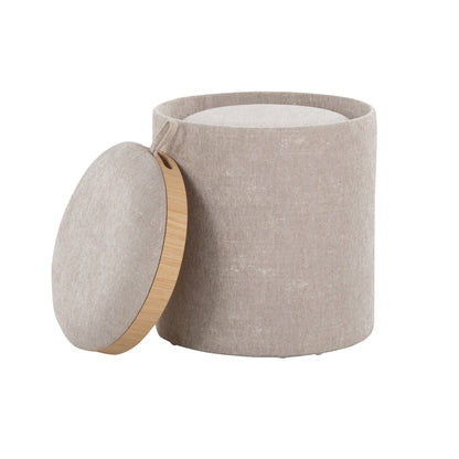 HouseOfZazla Contemporary 2-Piece Nesting Ottoman Set with Flip Tray Top in Beige Fabric on Tampa Home & Garden Store