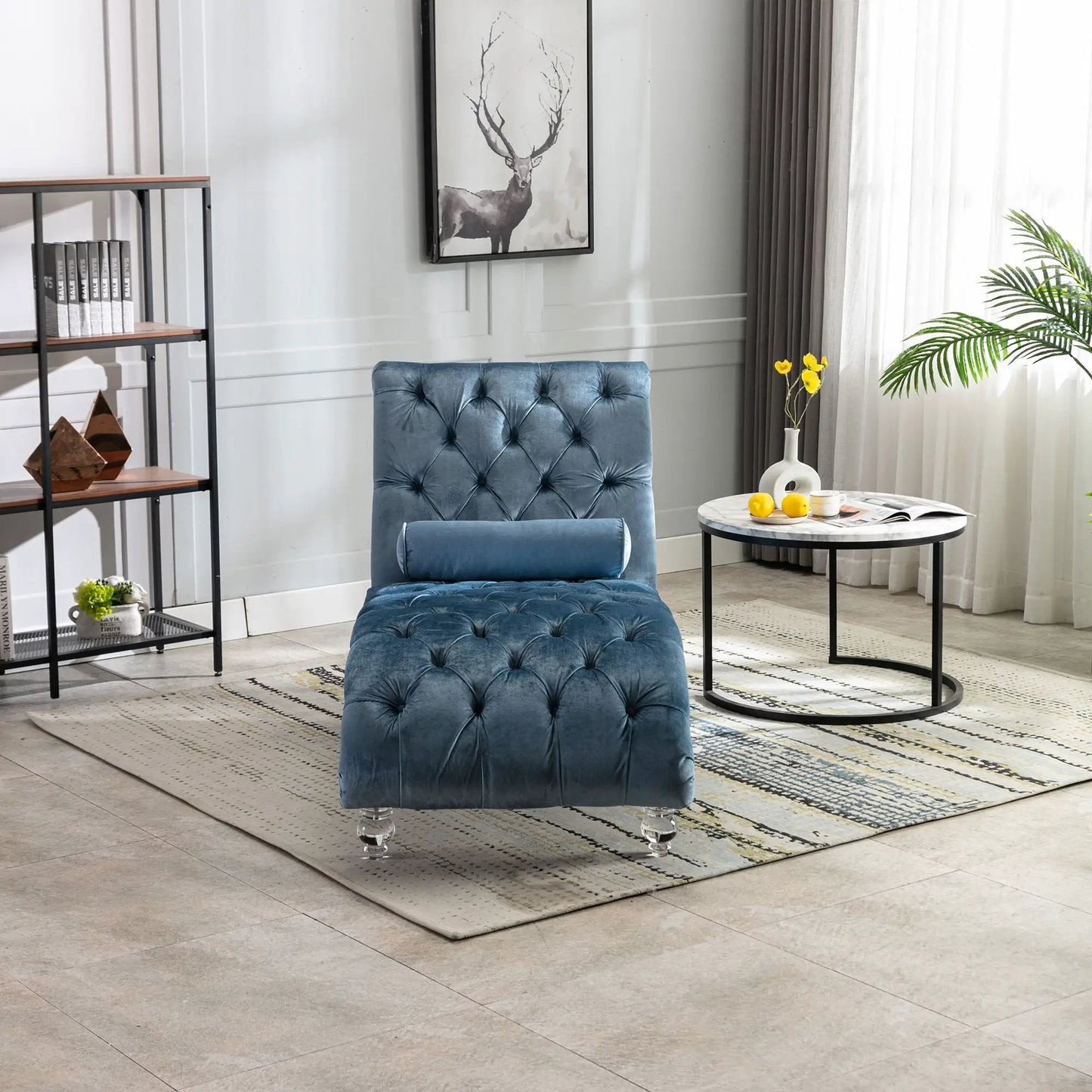 Indoor Chaise Lounge With Button Tufted Pillow