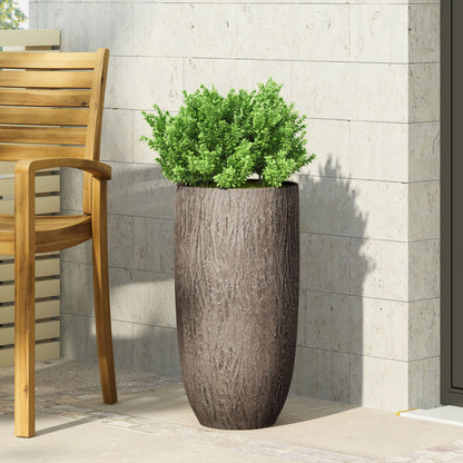 Magnesium oxide planter with natural wood finish for outdoor use with green shrub HouseOfZazla on Tampa Home & Garden Store