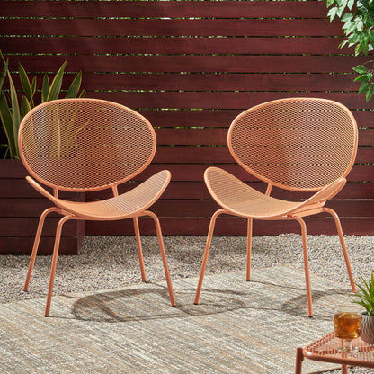 Elba Contemporary Chair Set armless outdoor chairs in peach mesh with metal frames, 2-pack on Tampa Home & Garden Store