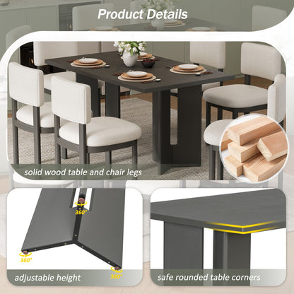 Dining Table Set with Six Upholstered Chairs, dark table with beige chairs by HouseOfZazla on Tampa Home & Garden Store