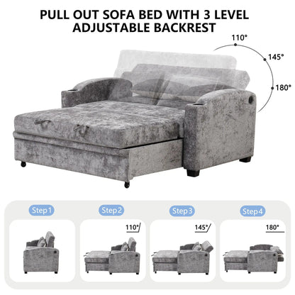 Pull Out Loveseat with Adjustable Backrest USB