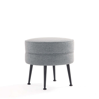 Bailey Accent Ottoman, round grey fabric seat with black tapered legs, HouseOfZazla on Tampa Home & Garden Store