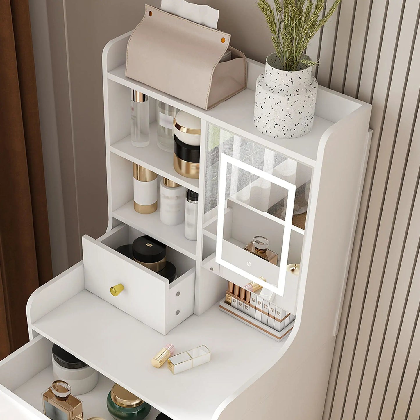 White 3-in-1 dressing table vanity with LED mirror and storage by Unique Piece Furniture on Tampa Home & Garden Store