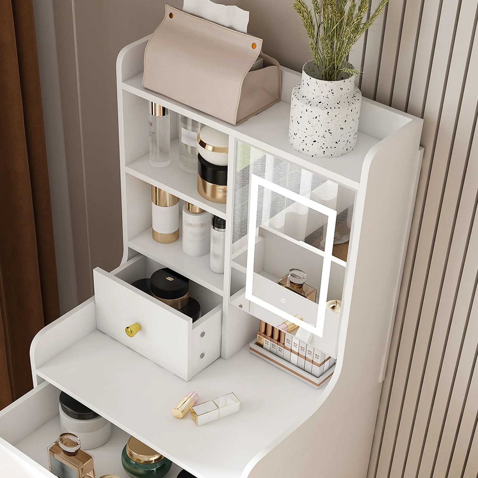 White 3-in-1 dressing table vanity with LED mirror and storage by Unique Piece Furniture on Tampa Home & Garden Store