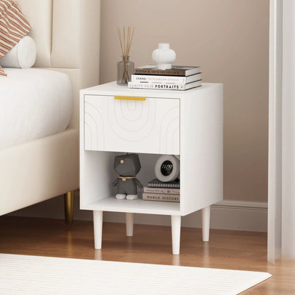 Nightstand With One Drawer and Open Shelf White