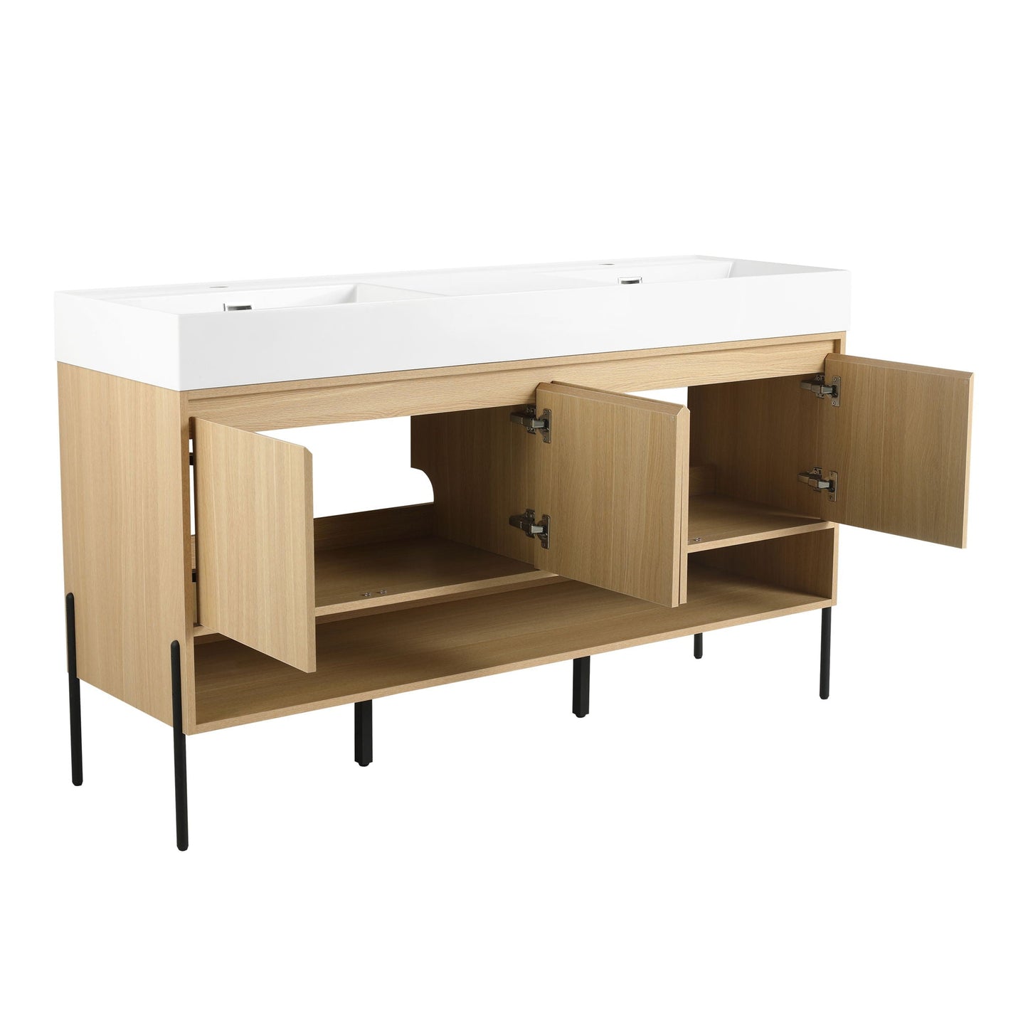HouseOfZazla modern bathroom vanity with white resin sink and wood finish cabinet on Tampa Home & Garden Store