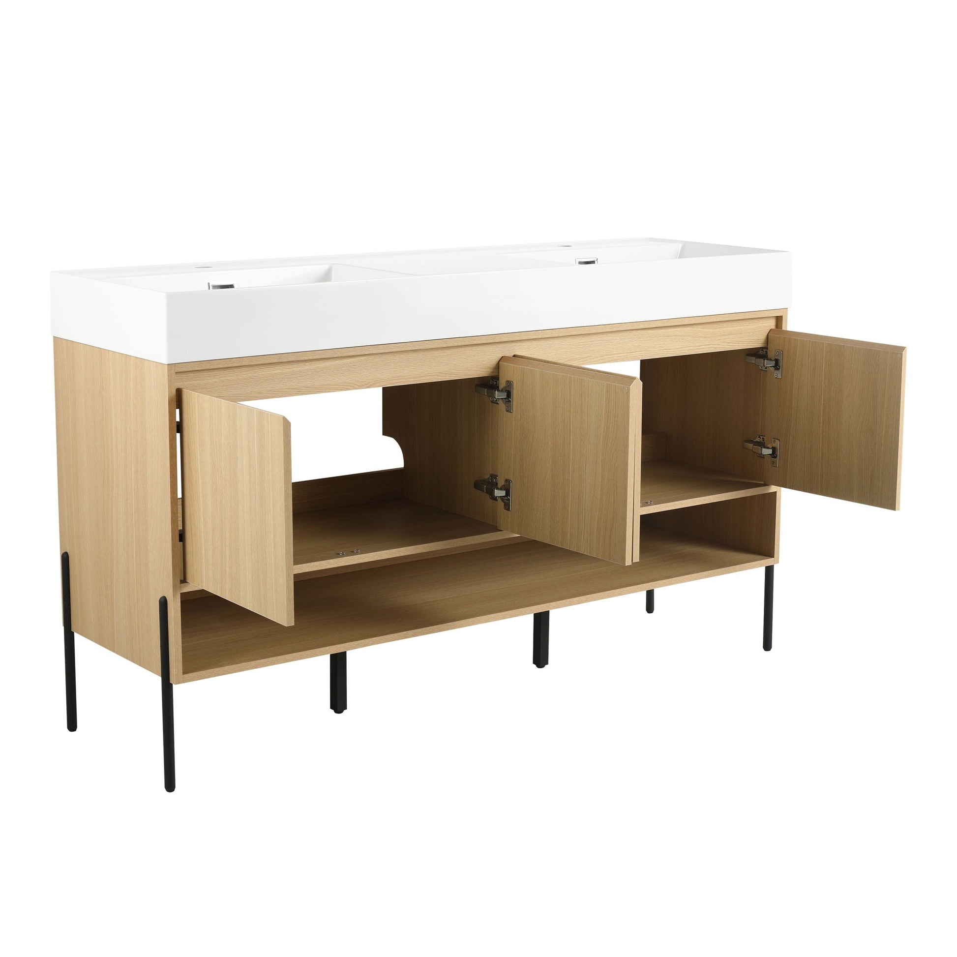 HouseOfZazla modern bathroom vanity with white resin sink and wood finish cabinet on Tampa Home & Garden Store