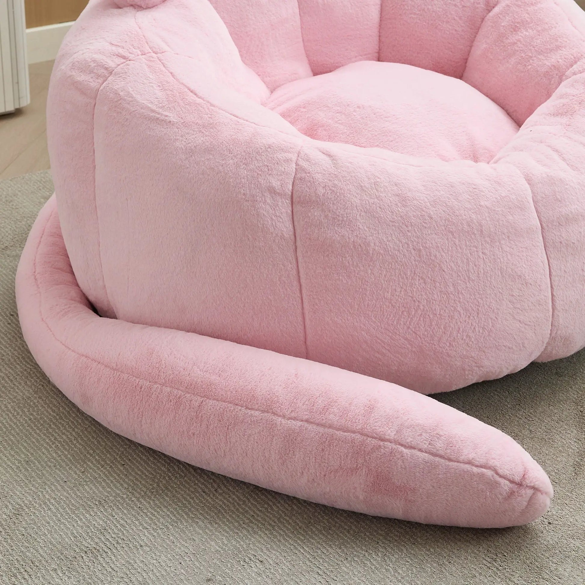 Cat shaped bean bag sofa with long tail in pink plush fabric by Unique Piece Furniture on Tampa Home & Garden Store