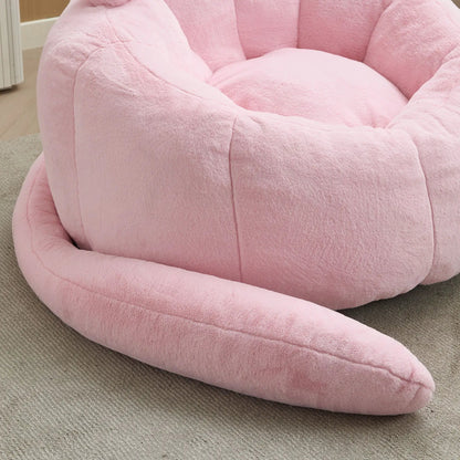 Cat shaped bean bag sofa with long tail in pink plush fabric by Unique Piece Furniture on Tampa Home & Garden Store