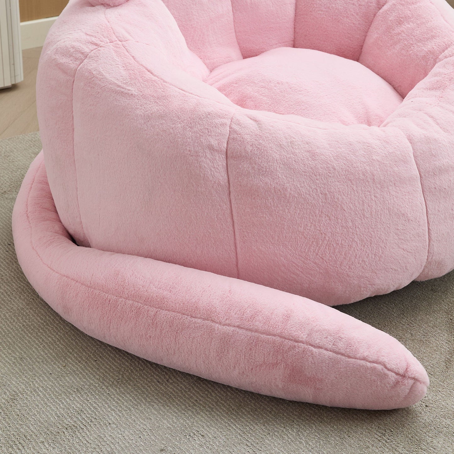 Cat-shaped pink plush bean bag chair with long tail, HouseOfZazla on Tampa Home & Garden Store