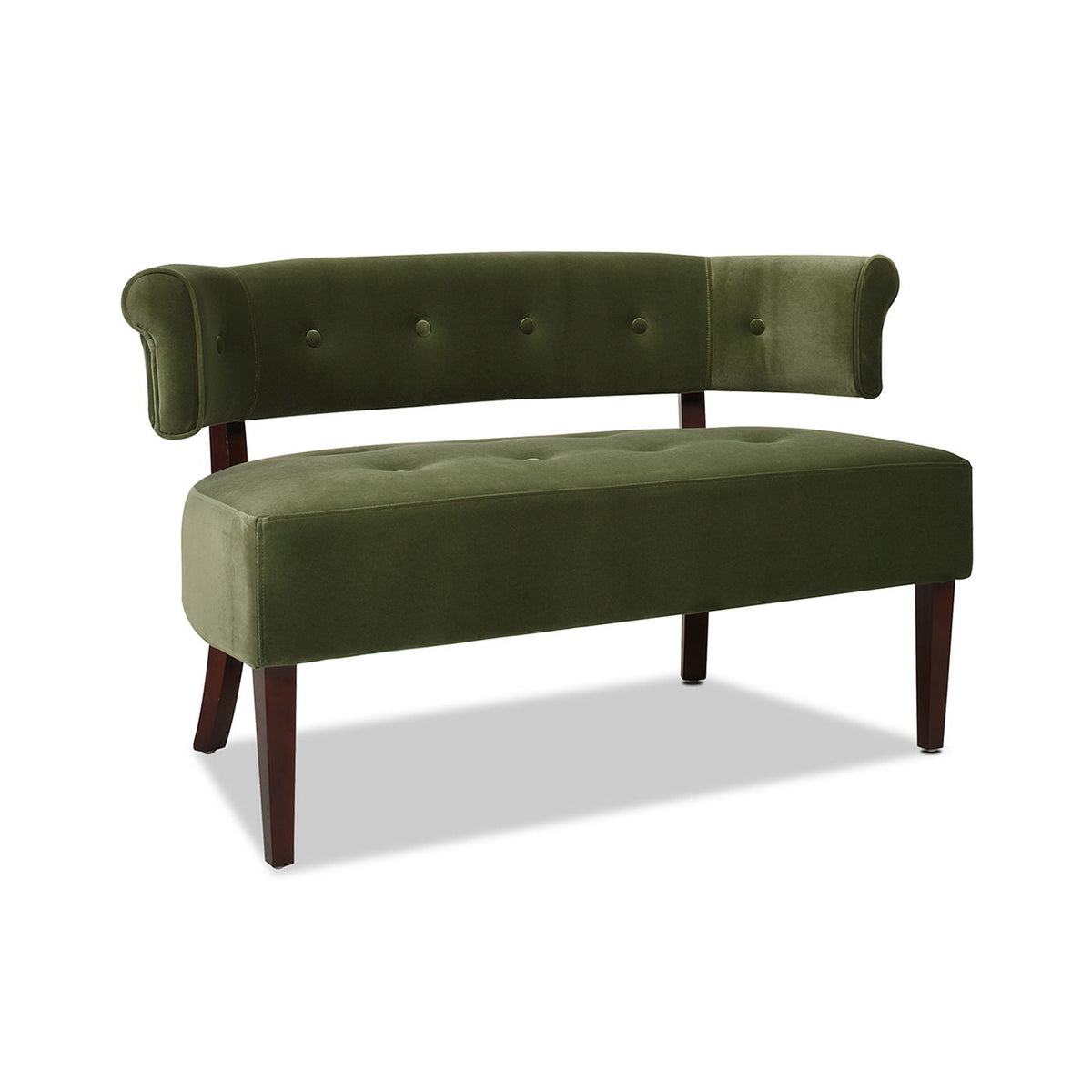 Jared Versatile Roll Arm Tufted Bench Settee in green velvet with wood legs HouseOfZazla on Tampa Home & Garden Store