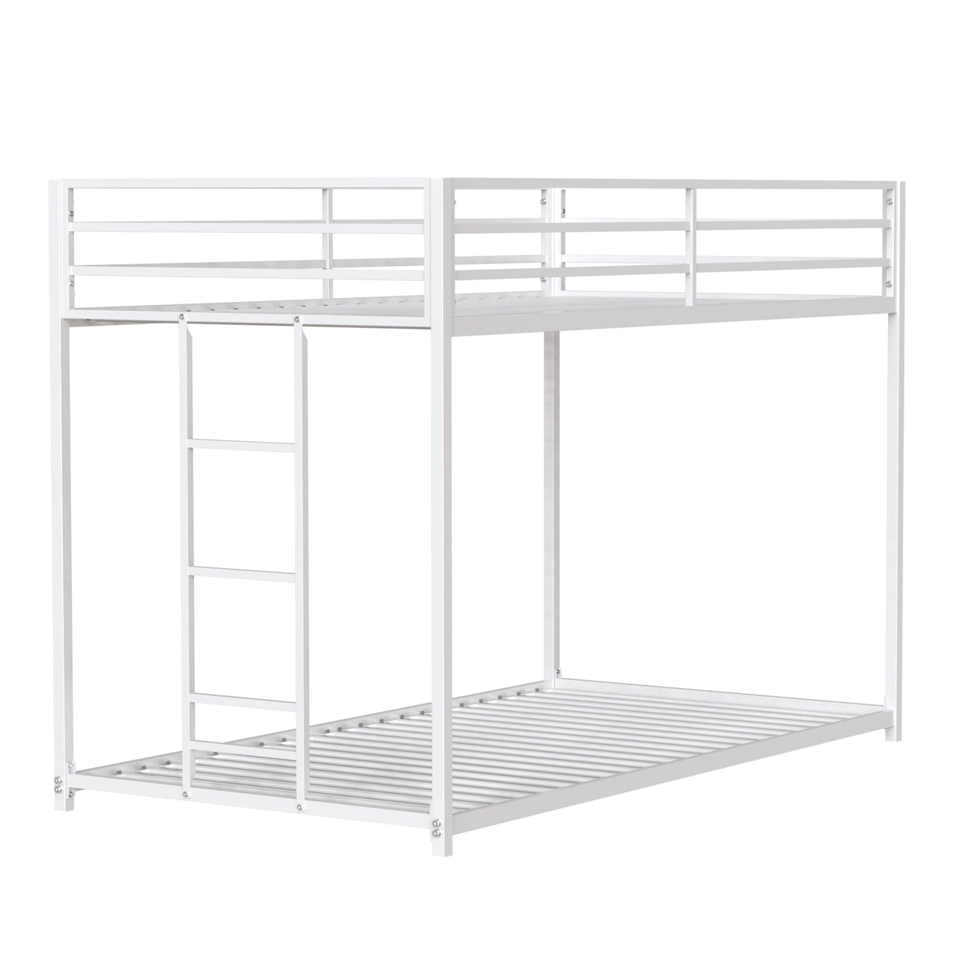 Adam metal bunk bed frame, white finish, two-tier with safety rails on Tampa Home & Garden Store