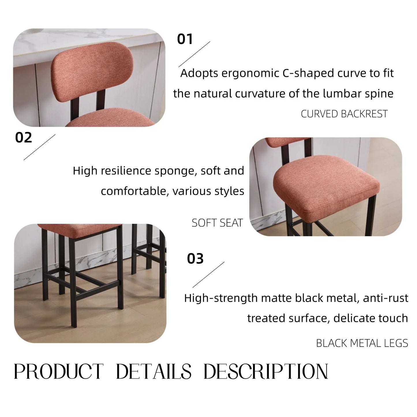 Modern Counter Height Stools Set of 2 Cushions