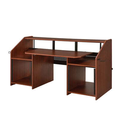 Annette Music Desk wood finish with open shelves and metal rails by Unique Piece Furniture on Tampa Home & Garden Store