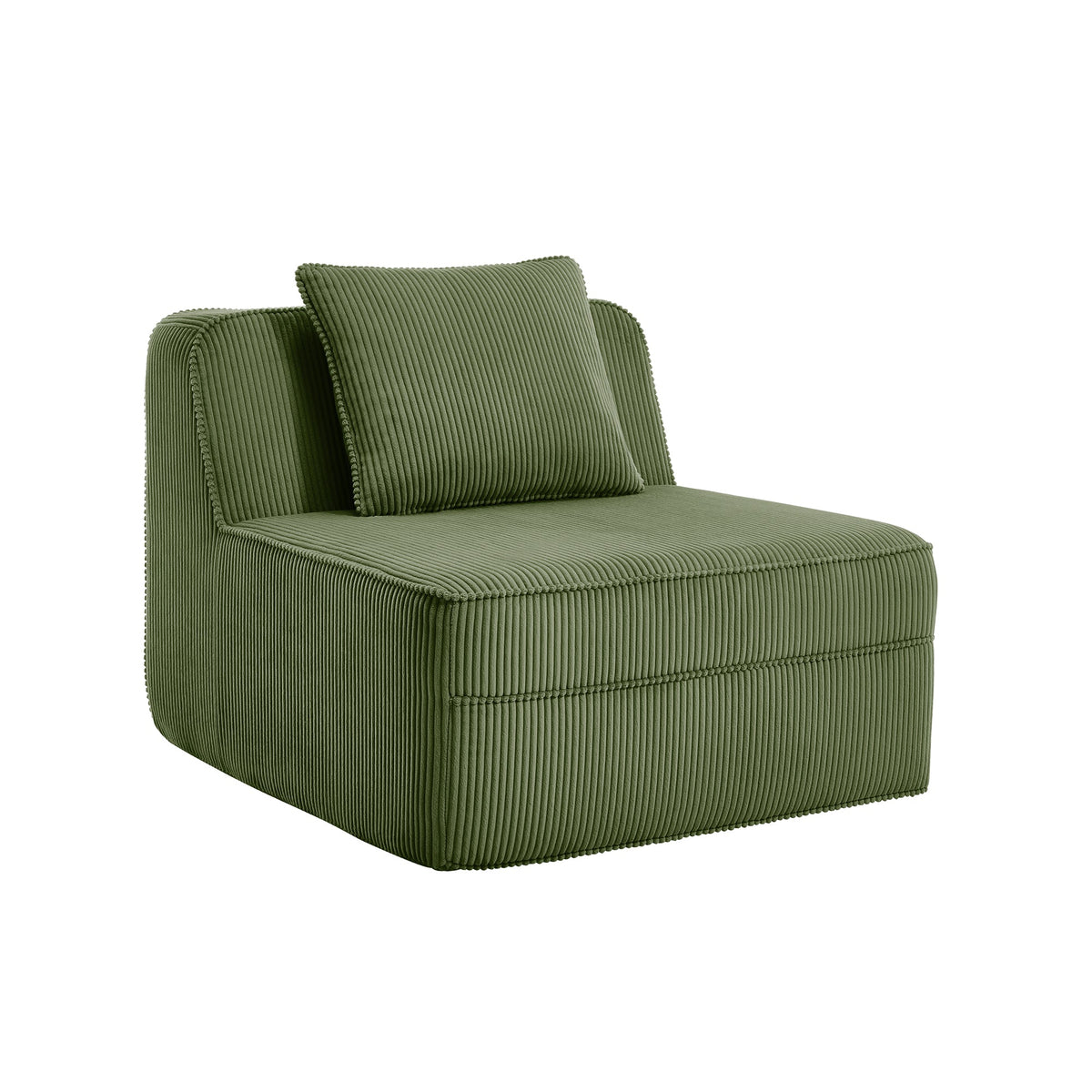 Modular Green Corduroy Armless Sofa and Pillow
