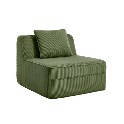 Modular Green Corduroy Armless Sofa and Pillow