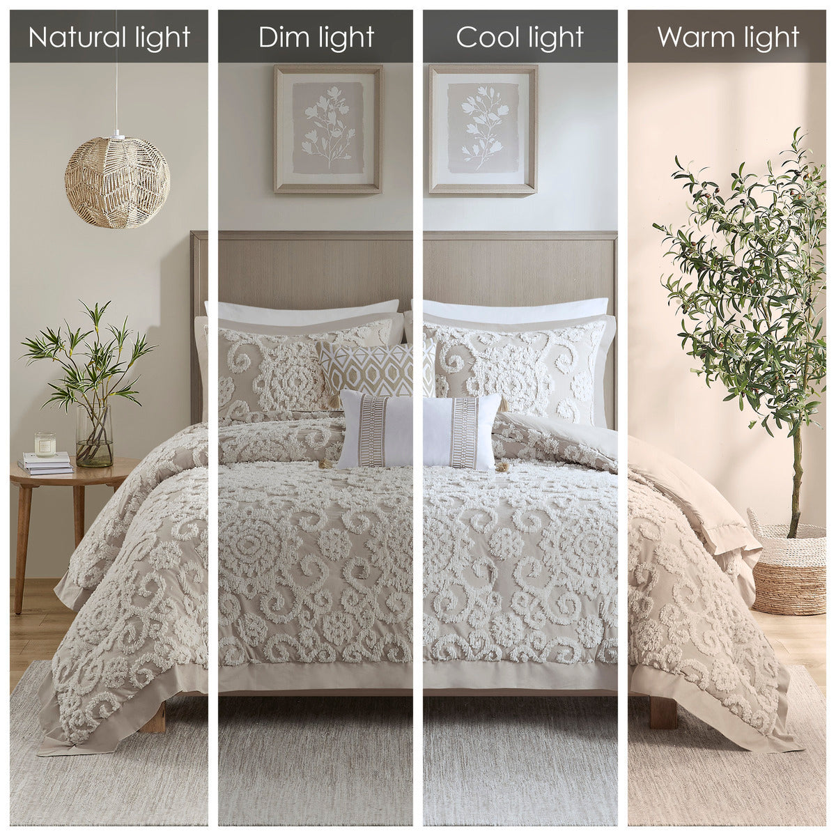 Cotton Comforter Mini Set Taupe King with quilted damask pattern by HouseOfZazla on Tampa Home & Garden Store