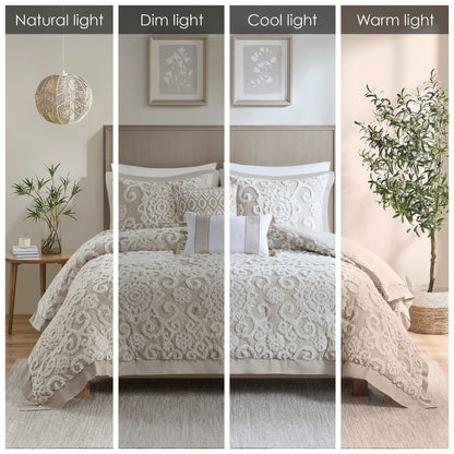 Cotton Comforter Mini Set Taupe King with quilted damask pattern by HouseOfZazla on Tampa Home & Garden Store