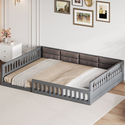 Upholstered Platform Bed With Guardrail And Pillow, gray fabric with cushioned guardrails on Tampa Home & Garden Store