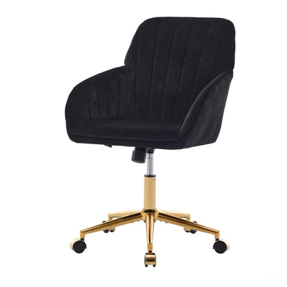 Adjustable ergonomic swivel chair in black velvet with gold base and casters on Tampa Home & Garden Store