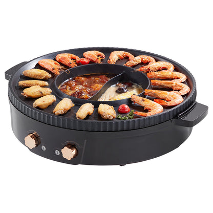 Hot Pot with Grill 1800W 2-in-1 smokeless black electric grill with center pot shrimp and wings on Tampa Home & Garden Store