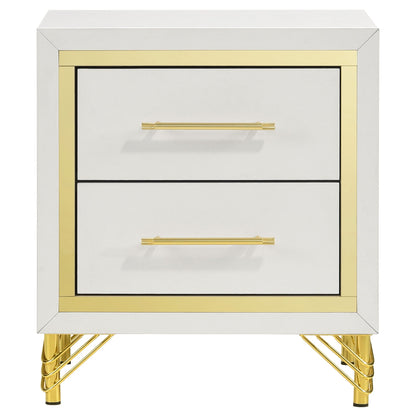 Malcolm mirrored nightstand with gold trim and gold metal legs on Tampa Home & Garden Store