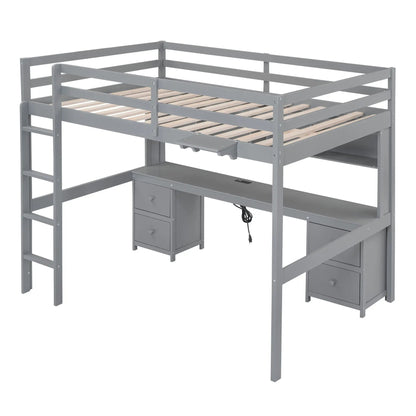 Loft Bed With Desk and Storage Charging Station