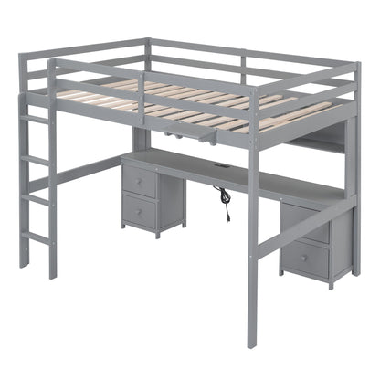 Loft bed with desk and drawers in gray metal frame by HouseOfZazla with charging station on Tampa Home & Garden Store