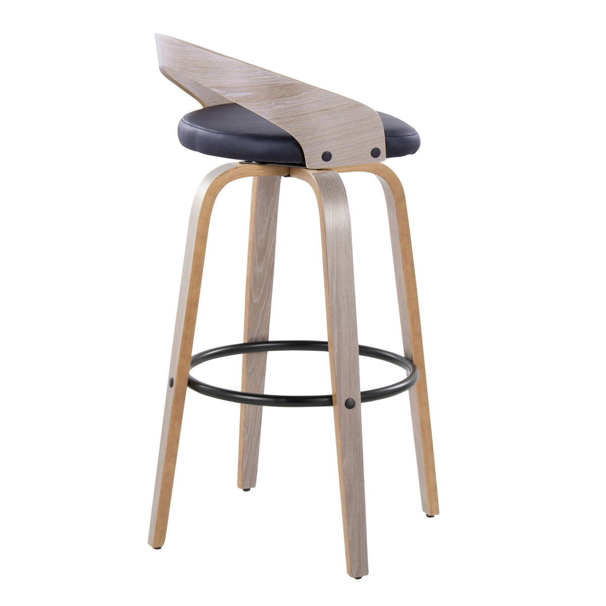 Contemporary Swivel Barstool Set Pearl Silver with round footrest, black cushioned seat on Tampa Home & Garden Store