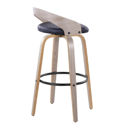 Contemporary Swivel Barstool Set Pearl Silver with round footrest, black cushioned seat on Tampa Home & Garden Store