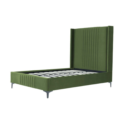 Promenade upholstered bed by HouseOfZazla in green velvet with tufted headboard and slats on Tampa Home & Garden Store