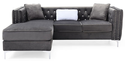 Paige Sofa Chaise and Elegant Tufted Steel Legs