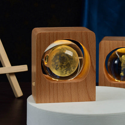 Beech Crystal Ball Night Light in wood block with 3D elk jellyfish engraving, USB dimmable LED on Tampa Home & Garden Store