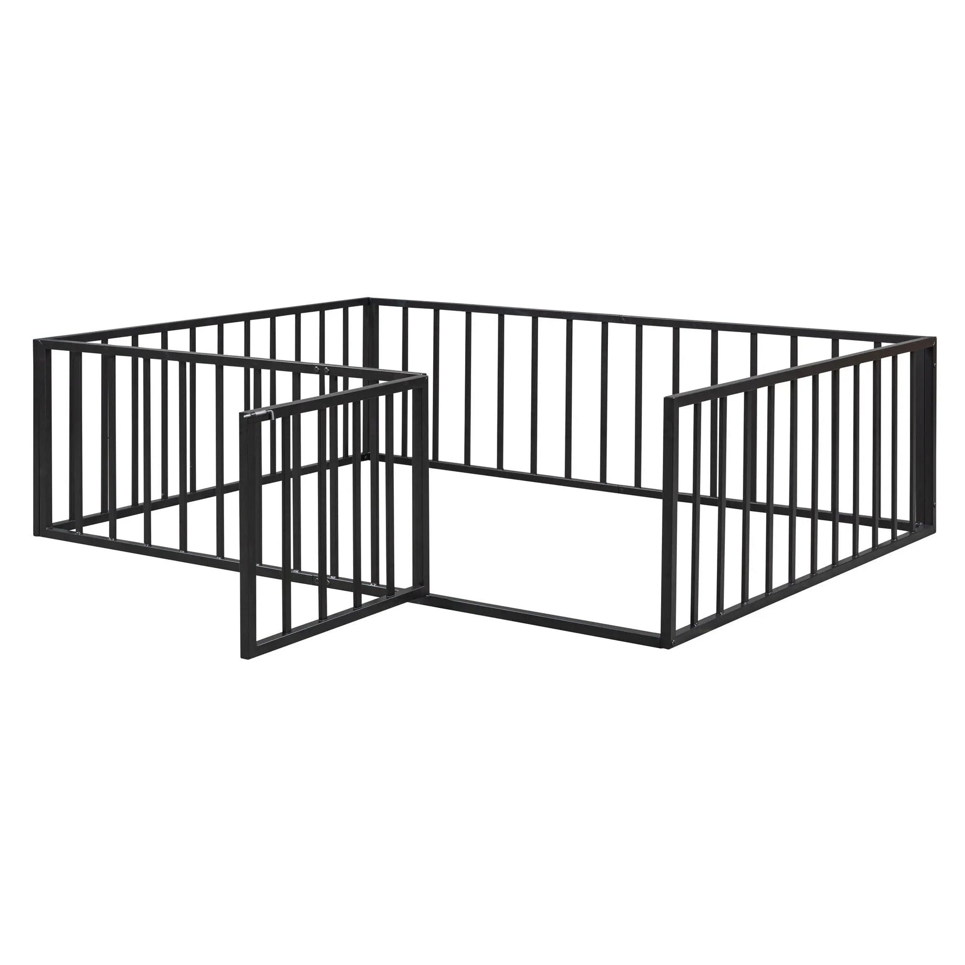 Metal floor bed frame with fence and door in black steel Unique Piece Furniture panel bed on Tampa Home & Garden Store