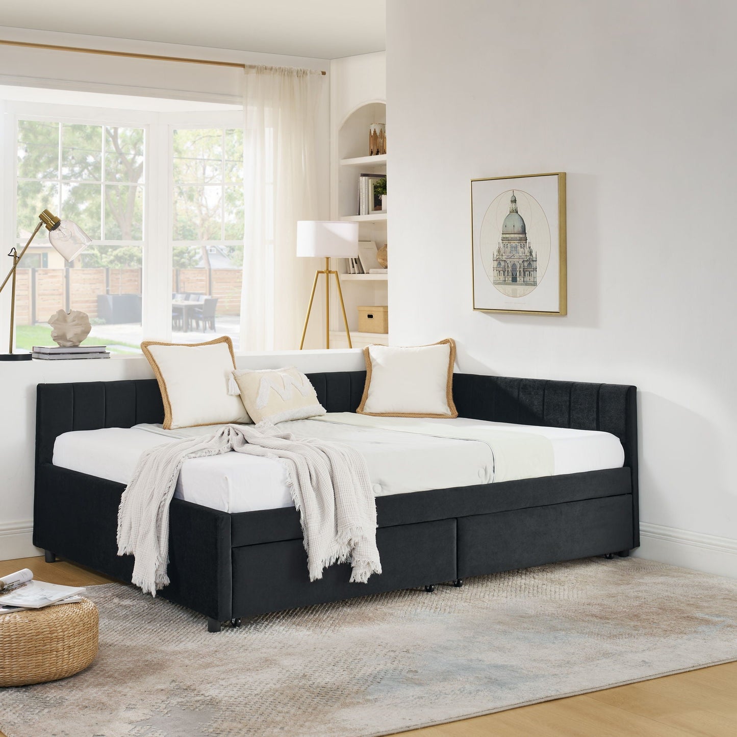 Upholstered Tufted Daybed Frame with Storage