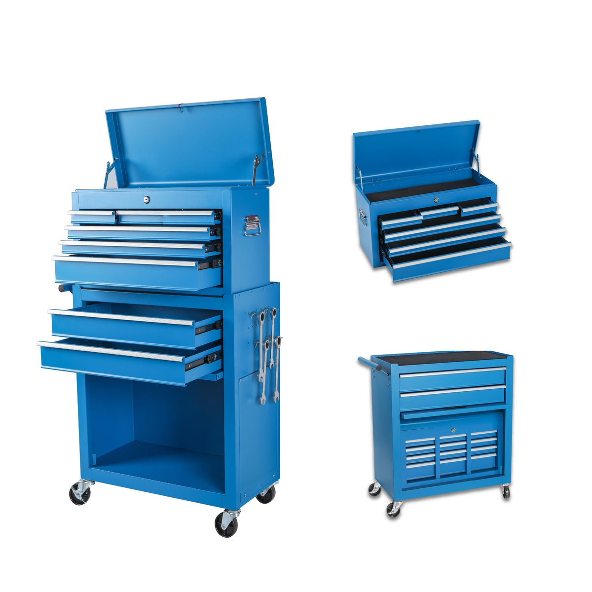 HouseOfZazla 8-drawer tool chest with detachable top box blue lockable wheels 2 chests on Tampa Home & Garden Store