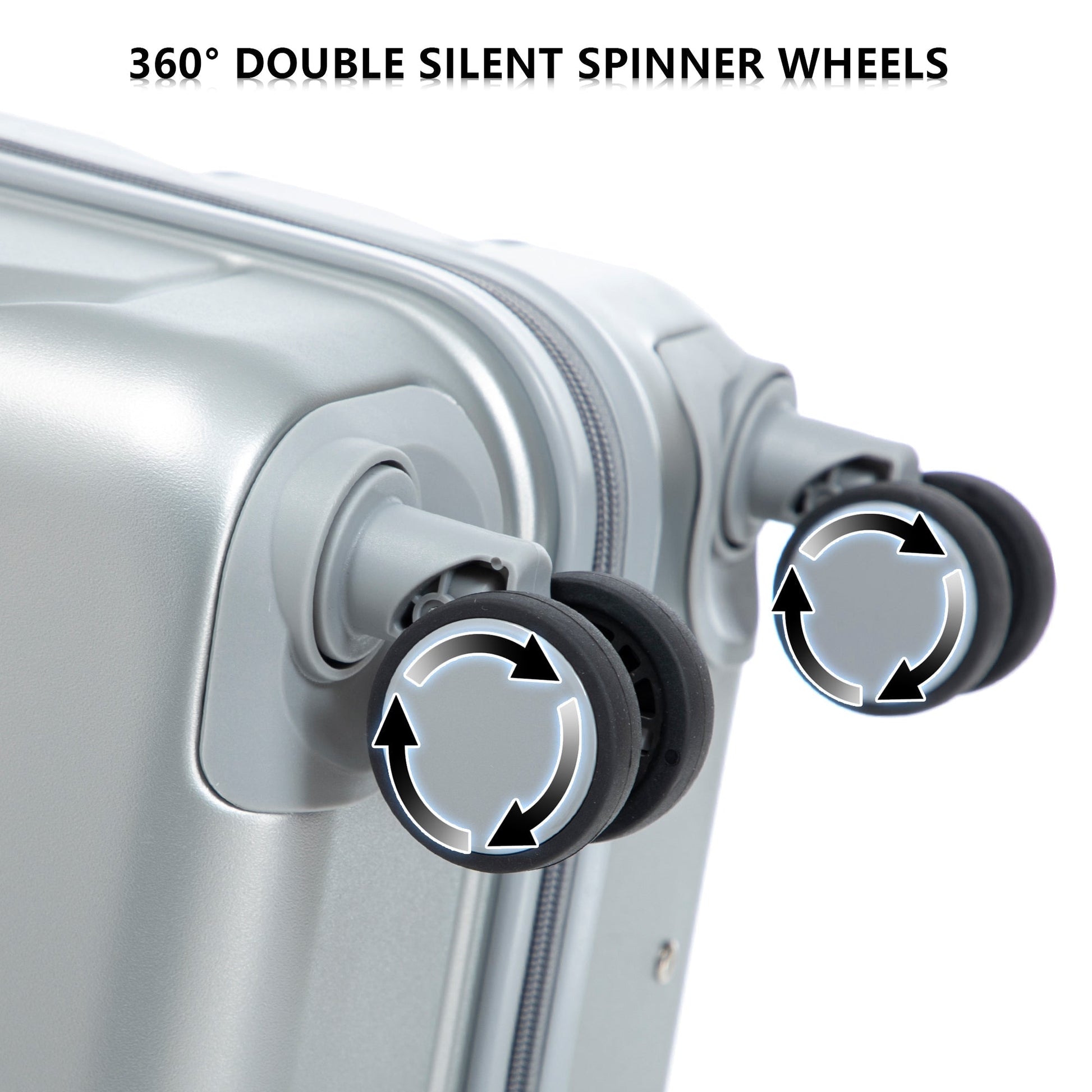 ABS spinner luggage wheels close-up with three gray wheels and rotation arrows on Tampa Home & Garden Store