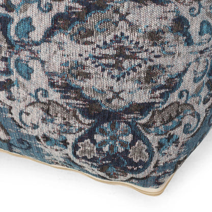 Anita blue square pouf ottoman with teal accents in textured fabric on Tampa Home & Garden Store