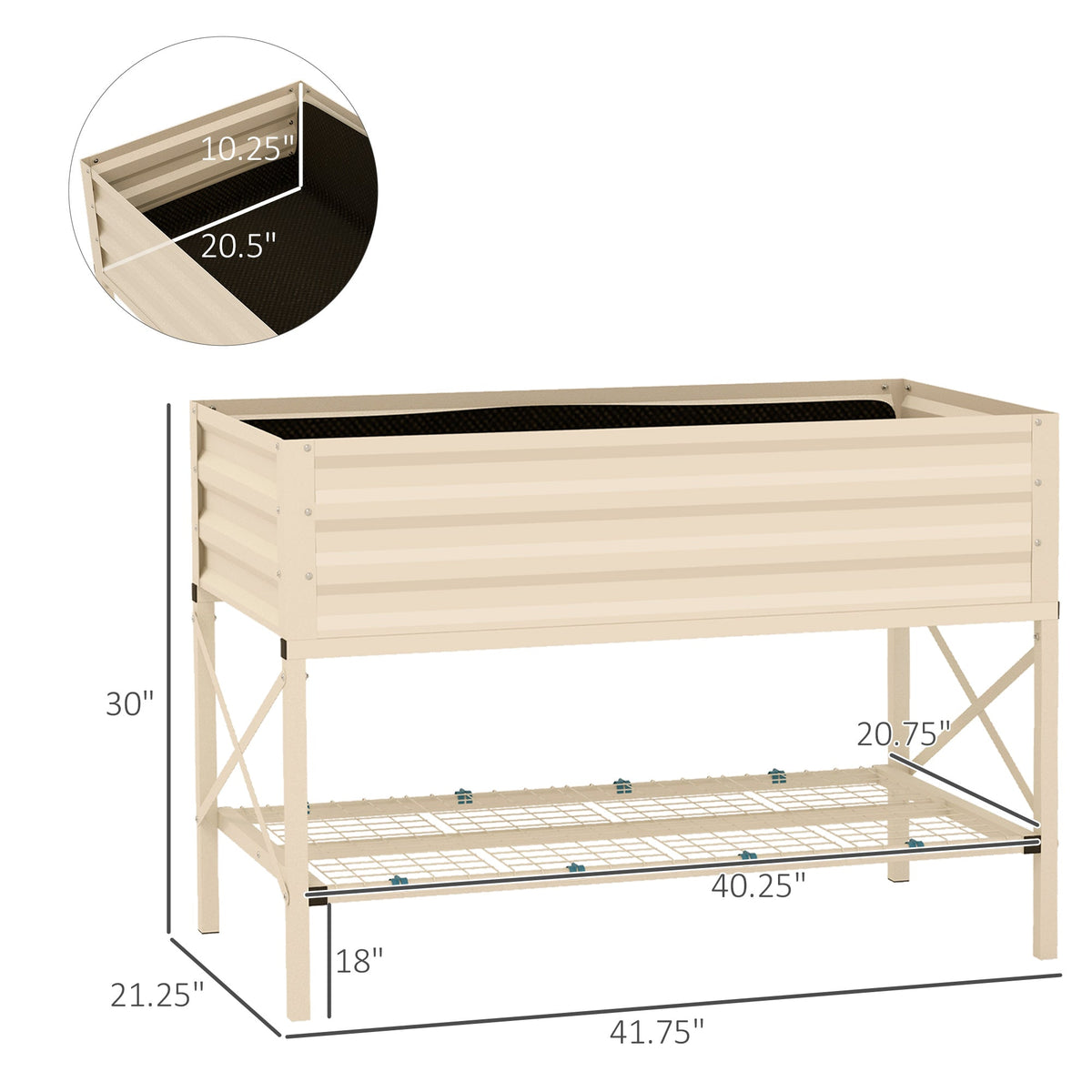 Silver galvanized steel raised garden bed with bottom shelf by HouseOfZazla on Tampa Home & Garden Store