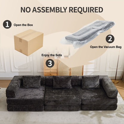 Convertible floor sofa bed boneless futon modular sectional in charcoal gray by HouseOfZazla on Tampa Home & Garden Store
