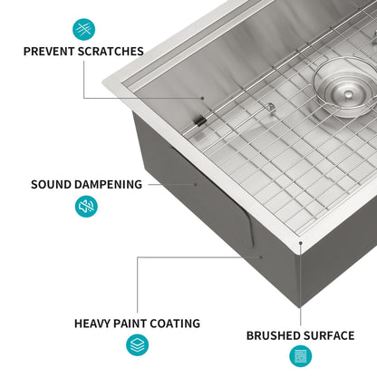 30in undermount sink 16ga brushed nickel with ledge and grid rack on Tampa Home & Garden Store