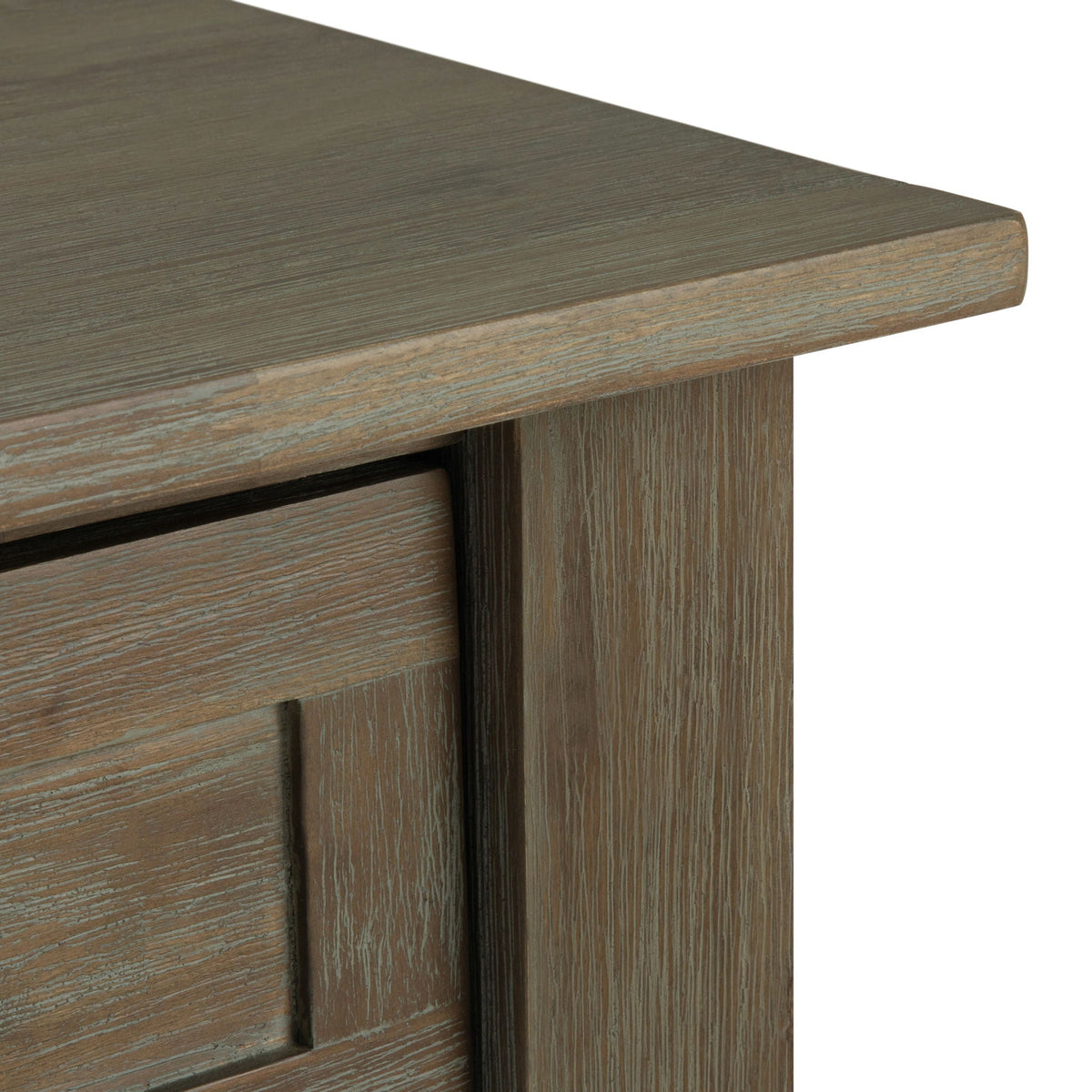 Monroe solid acacia side table in weathered gray finish with visible wood grain on Tampa Home & Garden Store