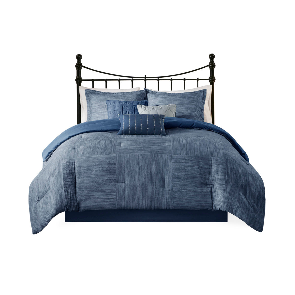 7 Piece Printed Seersucker Comforter Set Navy
