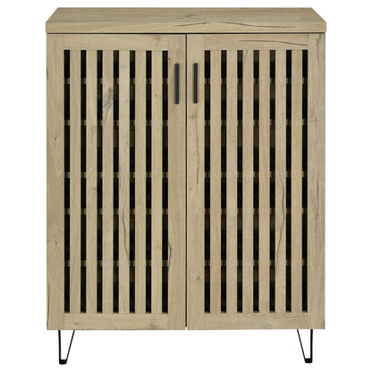 Clackamas 2-Door Storage Cabinet with Adjustable Shelves, slatted doors, black legs on Tampa Home & Garden Store